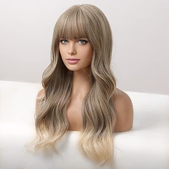 DILLARDS Haircube Long Ash Blonde Wavy Wigs For Women, Synthetic Wavy Wig With Bangs Heat Resistant Long Hair For Daily Party 24 Inch - Image 4